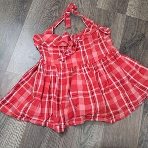 Girls Janie & Jack Cotton Tie Behind Neck Red And White Plaid Shirt Size 4